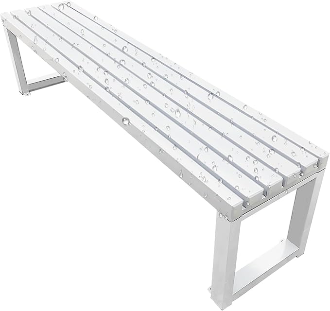 Outdoor Bench 2-Person Garden Bench Metal Backyard Seat Backless Seat 3.3ft 3.9ft 4.9ft 5.9ft Weatherproof Chair for Front Porch, Patio, Park(White,4.9ft)