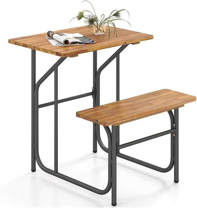 Acacia Wood Outdoor Table and Bench Set, Table and Chairs Set for Garden Picnic, Patio Furniture Set, Outdoor Bench Garden Benchs Park Benchs for Pool Beachs Backyard