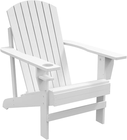 Folding Adirondack Chair, Weather Resistant Outdoor Patio Chair with Cup Holder for Lawn, Backyard, Poolside(White)