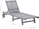 Outdoor Sun Lounger with Cushion, Grey Solid Acacia Wood Patio Chaise Lounge Chair - Photo 2