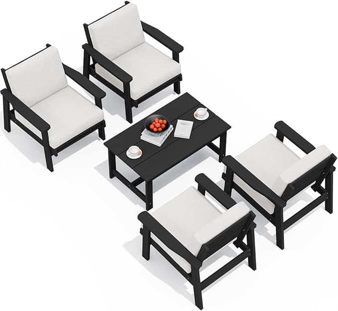 SERWALL Outdoor Patio Furniture Set, 5 Piece HDPE Patio Conversation Sets - Photo 1