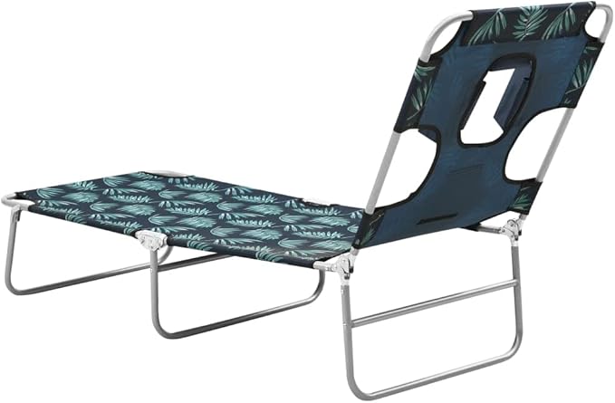 Folding Sun Lounger Green Steel Frame Polyester 74 x 23 x 11 in Adjustable Reclining Backrest Leaf Print Lightweight - Photo 6