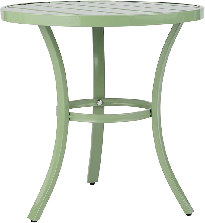Outdoor Side Tables, Weather Resistant Iron Patio End Table, Portable Small Round Outdoor Metal Accent Bistro Coffee Plant Tables for Patio Yard Balcony Garden Bedside (Light Green)