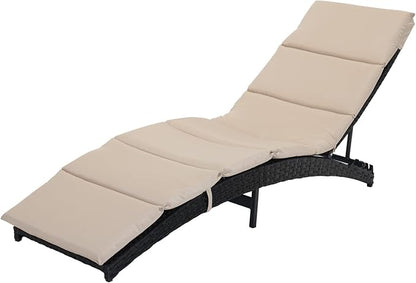 Grand patio Outdoor Lounge Chair Wicker 4-Position Adjustable Folding Aluminum Patio Chaise Lounge with Cushion Beige