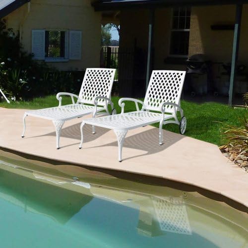 Chaise Outdoor Aluminum Lounge Chair with Wheels, 3-Position Adjustable Recliner Furniture Set for Poolside, Backyard and Patio (2pcs, White)