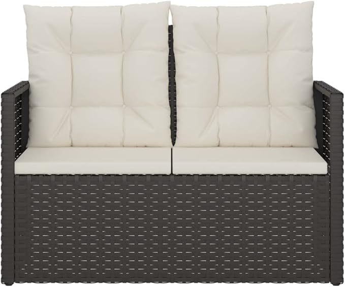 Patio Bench with Cushions Black 41.3" Poly Rattan Outdoor Bench Deck Bench Porch Bench Garden Bench for patios, Gardens - Photo 5