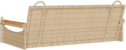 Beige Poly Rattan Swing Bench for Patio and Garden, 2-Person Outdoor Seating with UV-Resistant Durable Frame, Comfortable Hanging Chair for Relaxation, Easy Assembly and Low