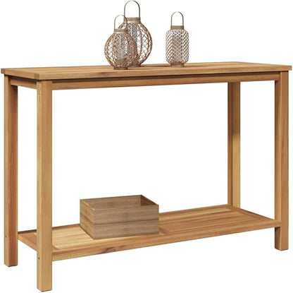Solid Teak Wood Console Table 43.31 x 15.75 x 17.72 in Brown with Storage, Modern Minimalist Design for Outdoor Garden Patio Furniture, Durable Weather-Resistant Accent Table