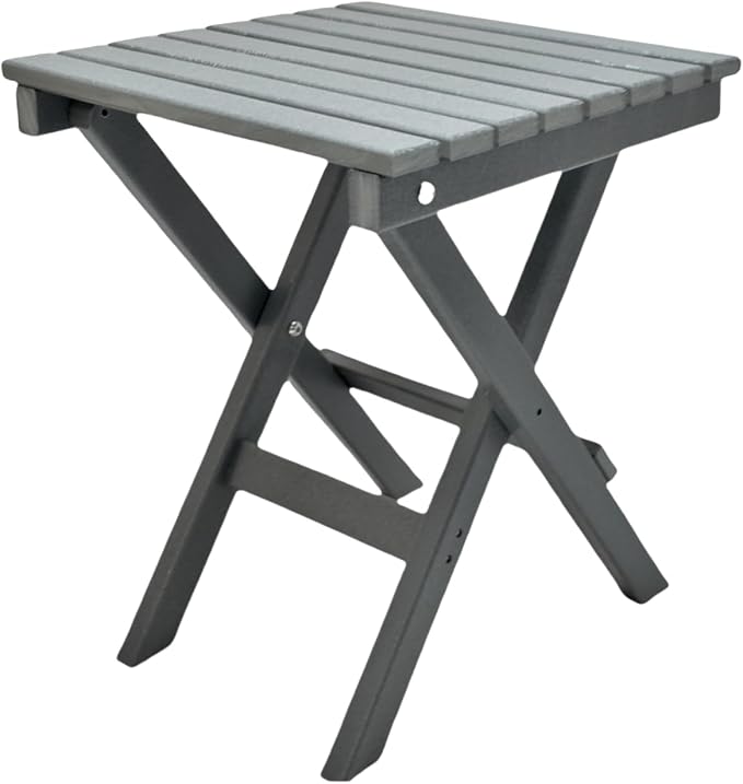 HDPE Outdoor Side Table Small End Square Table Folding Coffee Furniture for Patio, Garden, Balcon, Pool, Outside Portable Grey