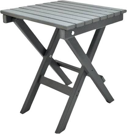 HDPE Outdoor Side Table Small End Square Table Folding Coffee Furniture for Patio, Garden, Balcon, Pool, Outside Portable Grey