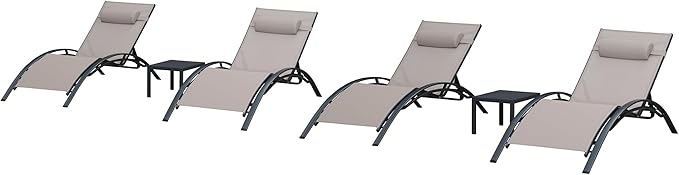 PURPLE LEAF Patio Oversized Chaise Lounge Chair Set with 2 Side Table Pool Adjustable Recliner Chairs for Outside Beach Outdoor Sunbathing Tanning Poolside Lounges