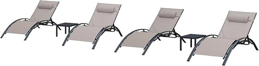 PURPLE LEAF Patio Oversized Chaise Lounge Chair Set with 2 Side Table Pool Adjustable Recliner Chairs for Outside Beach Outdoor Sunbathing Tanning Poolside Lounges