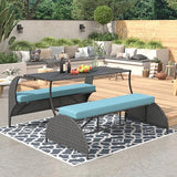 2 in 1 Convertible Picnic Upholstered Bench Table,57.1" Outdoor Loveseat,Portable Picnic Table Couch,Convertible to 4 Seats1 Table,for Garden,Lawn,Backyard,Porch,Patio