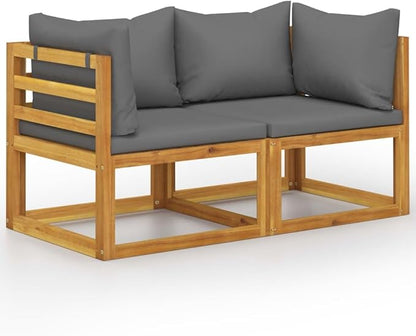 2-Seater Garden Bench with Dark Gray Cushions and Natural Acacia Wood, Outdoor Patio Furniture for Relaxation, Durable Weather-Resistant Seating with Modern Design