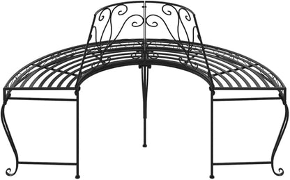 Black Steel Half Round Tree Bench with Decorative Inlays for Outdoor Patio Garden Seating, Spacious 63.0 in Width 33.1 in Depth Design for Relaxation, Durable Powder-Coated