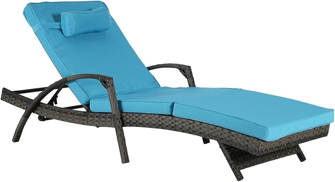 KEIKI Wicker Outdoor Chaise Lounge Chairs Set of 2 for Patio & Pool Side with 5-Level Adjustable Backrest and Cushions - Photo 8