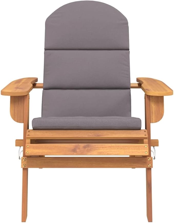 Adirondack Patio Chair with Cushions Solid Acacia Wood Outdoor Lounge Chair Foldable Design Dark Gray for Poolside - Photo 4
