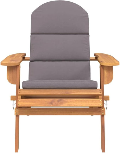 Adirondack Patio Chair with Cushions Solid Acacia Wood Outdoor Lounge Chair Foldable Design Dark Gray for Poolside Backyard Porch