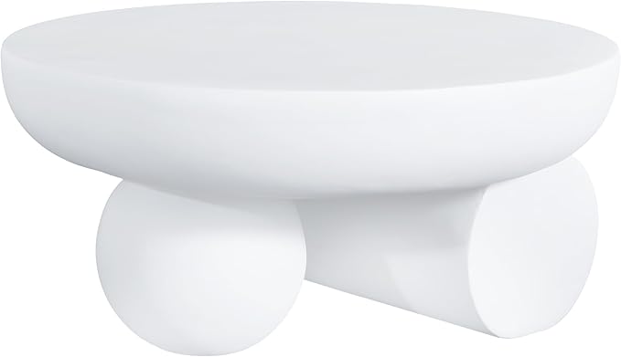 Christopher Knight Home Rico 27.5" Outdoor Coffee Table with Spherical and Cylinder Leg, MGO Round End Table with Ball Legs, No Assembly Patio Table for Poolside/Balcony/Backyard, White