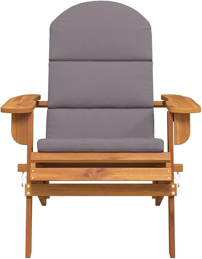 Dark Grey Solid Acacia Wood Garden Chair with Natural Wood Design and Polyester Cushion - Photo 4