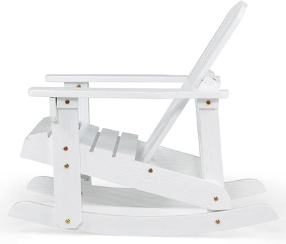 Giantex Wooden Adirondack Rocking Chair - Kids Outdoor Adirondack Rocker with Slatted seat, Smooth Rocking Feet, 300LBS Weight Capacity, Porch Rocking Chair for Balcony, Backyard, Poolside (1, White)