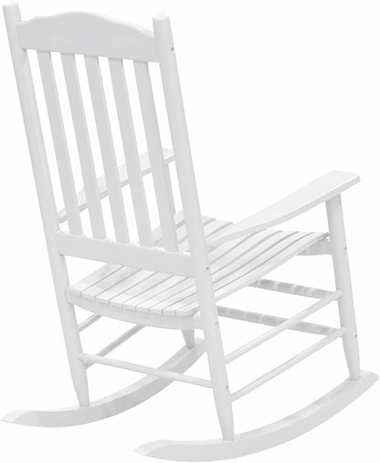 Wooden Rocking Chair Outdoor with 350lbs Weight Capacity All Weather Porch Rockers for Garden, Lawn, Porch, Backyard (1, White