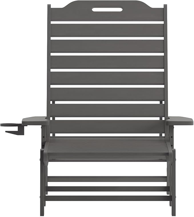 Flash Furniture Monterey Adjustable Adirondack Loungers with Cup Holders- All-Weather Indoor/Outdoor HDPE Lounge Chairs, Set of 2, Gray