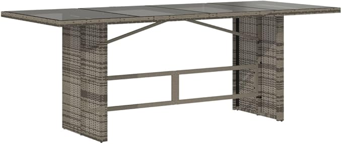 vidaXL Poly Rattan Outdoor Table - Glass top/Steel Frame - Gray Patio/Garden Rectangle - 74.8" L x 31.5" W
