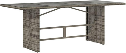vidaXL Poly Rattan Outdoor Table - Glass top/Steel Frame - Gray Patio/Garden Rectangle - 74.8" L x 31.5" W