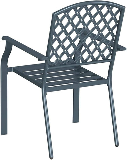 Stackable Garden Chairs 2 Pack, Steel Outdoor Patio with Armrests, Anthracite Modern Dining Chairs for Terrace, Balcony, Backyard, Heavy Duty 242 lb Capacity, Easy Assembly & Space Saving