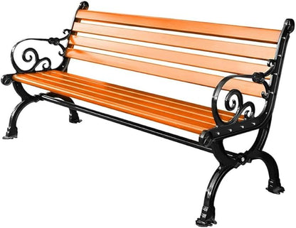 LITFAD Wooden Outdoor Bench Garden Bench with Backrest and Armrest Outdoor Furniture Park Bench for Patio, Lawn, Balcony, Yard, Porch-71 L x 16" W x 29" H,Yellow-Brown