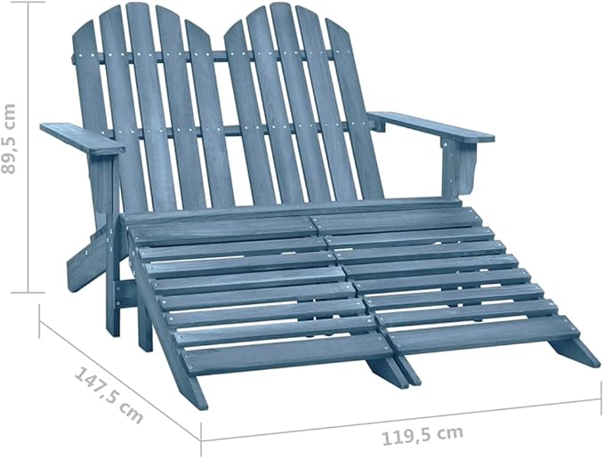 Blue Solid Fir Wood Large Detachable Garden Chair with Ottoman, 4-Piece Outdoor Patio Furniture Set for Relaxing - Photo 2
