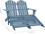 Blue Solid Fir Wood Large Detachable Garden Chair with Ottoman, 4-Piece Outdoor Patio Furniture Set for Relaxing - Photo 2
