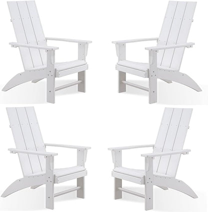 Psilvam Modern Adirondack Chairs Set of 4, Oversized Poly Lumber Fire Pit Chair, 350 Lbs Support Patio Chairs for Garden, Weather Resistant Adirondack Chair Looks Like Real Wood (4, White)
