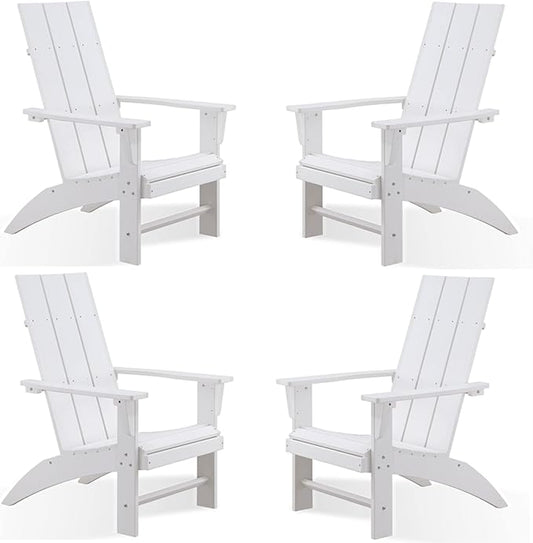 Psilvam Modern Adirondack Chairs Set of 4, Oversized Poly Lumber Fire Pit Chair, 350 Lbs Support Patio Chairs for Garden, Weather Resistant Adirondack Chair Looks Like Real Wood (4, White)