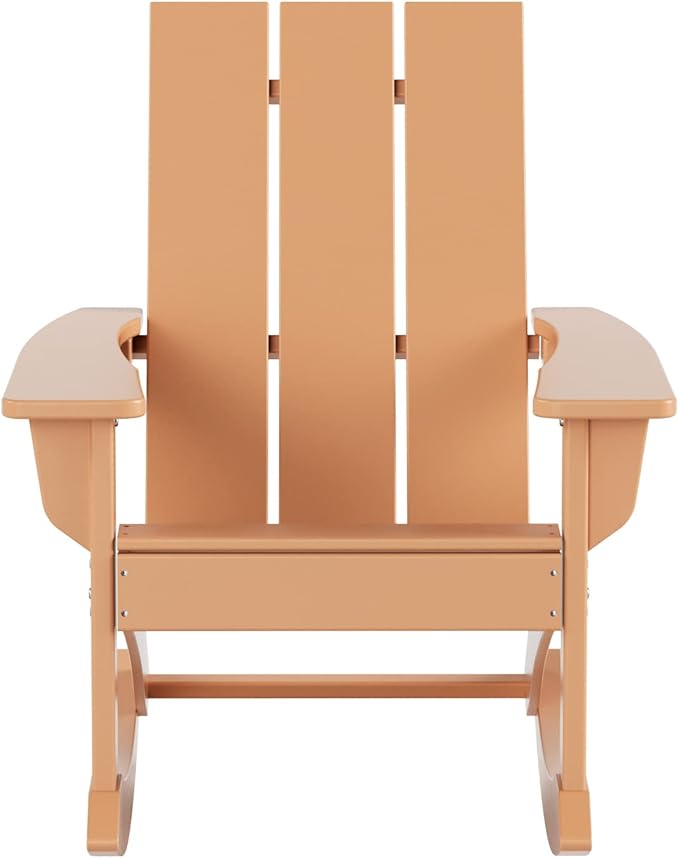 WO WESTIN OUTDOOR HDPE Shoreside Modern Rocking Poly Adirondack Chair (Set of 2),Teak