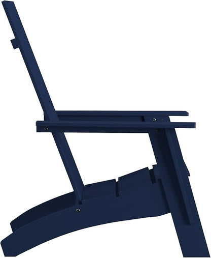 Flash Furniture Set of 2 Sawyer Modern 2-Slat Back Adirondack Chairs - Navy Blue All-Weather Poly Resin Lounge Chairs