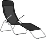 Textilene Folding Sunlounger Set of 2, Black Powder-Coated Steel Frame Outdoor Chaise 55.9"x23.6"x38.2" - Photo 3