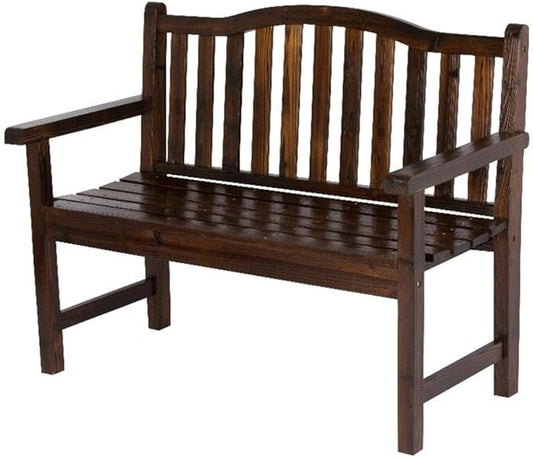 Pemberly Row Traditional Cedar Wood Patio Porch Bench, Brown Finish, 36"H x 22"W x 44.75"D, Kiln-Dried Moisture-Resistant Material, Indoor/Outdoor Use, Arched Back Design for Backyard or Front Porch