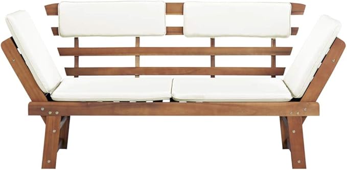 Patio Bench with Cushions 2-in-1 74.8” Solid Acacia Wood，Garden Benches,Park Benches,Outdoor Benches,Outdoor Furniture for Park Patio Deck Deck Lawn