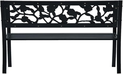 Patio Bench,Outside Bench,Yard Bench,Porch Bench,Metal Bench,Bench with Back,Park Benches,for Patio Furniture, Front Porch Decor and Outdoor Seating, 49.2" Black Steel