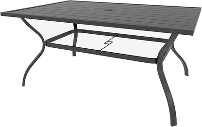 Outdoor Rectangle Dining Table 6-Person with 1.57" Umbrella Hole Metal Steel Backyard Bistro Table for Garden, Poolside, Backyard, Black