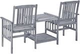 vidaXL Solid Acacia Wood Garden Patio Chairs with Tea Table and Beige Cushions - 62.6" L x 24" W x 36.2" H - Gray Finish - Photo 5