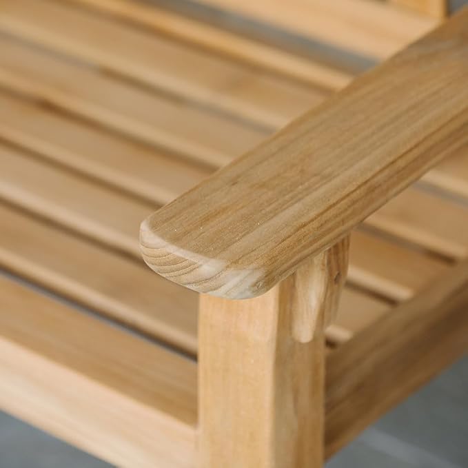 Ash & Ember Hawthorne Grade A Teak 61" Bench, Seats 2-3 People Comfortably, Weather Resistant Indoor Outdoor Solid Wood Patio Furniture with Tightly Spaced Slats, Bowed Back, Armrests