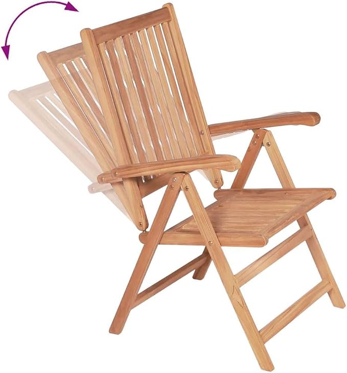 Teak Wood Reclining Patio Chairs Set of 2, 7-Position Folding Outdoor Lounge Chairs 22.4"x28.1"x39.4" Brown Weather-Resistant Wooden Seating for Garden, Balcony, Deck