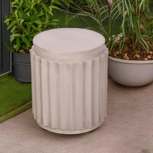 Afterglow Terrafab Material Outdoor Round Side Table, Natural Decorative Garden Stools, Unique End Table for Living Room Bedroom Patio Home Decor,Off-White