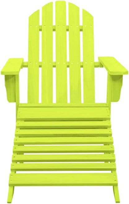Green Adirondack Patio Chair with Ottoman Solid Fir Wood 58.1x27.6x34.8 in Outdoor Lounge Seat for Garden Balcony Porch Backyard