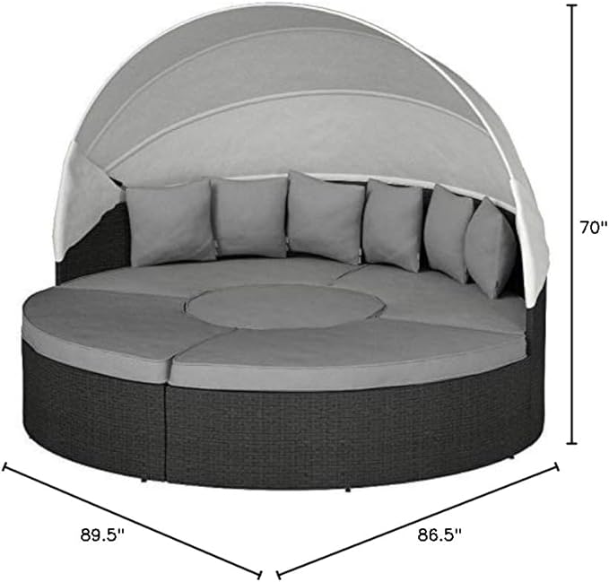 Modway EEI-1986 Sojourn Outdoor Patio Sunbrella Sectional Daybed with Canopy in Canvas Gray