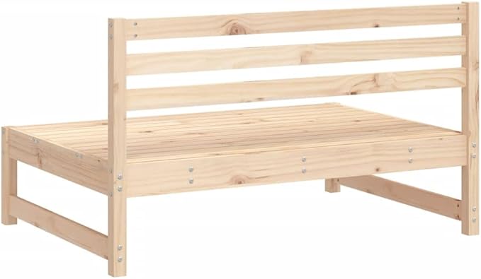 Garden Middle Sofa Natural Solid Pine Wood 48.0 x 33.1 x 27.6 in Outdoor Modular Patio Furniture for Two Adults Durable Rustic Finish