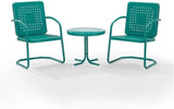Pemberly Row 3 Piece Metal Outdoor Chair Set, Turquoise Gloss Finish, Retro Patio Furniture with Basket Weave Design - Photo 5